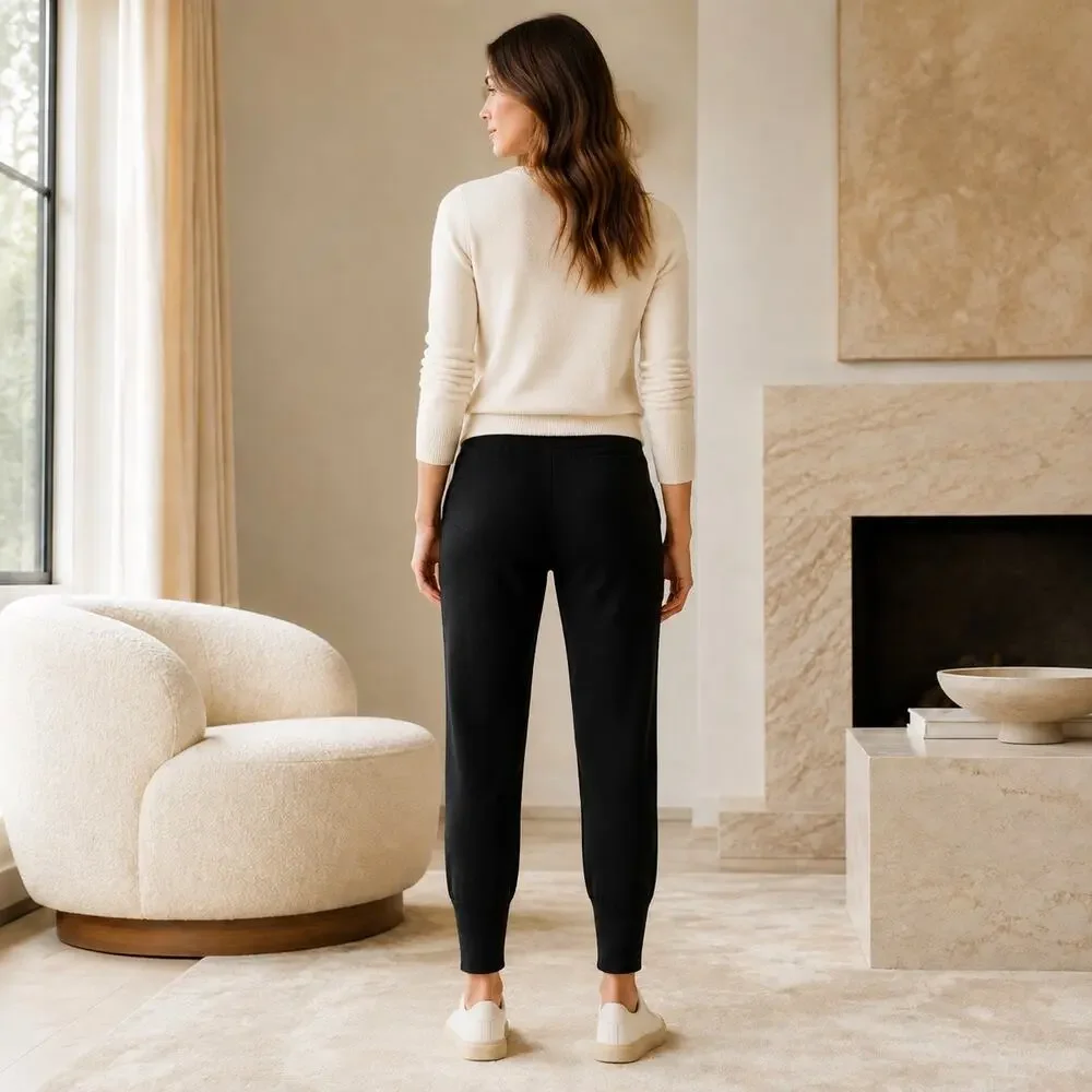 Quiet Luxury Luxe Lounge J.Crew Cotton Cashmere Black Jogger Athleisure Pristine